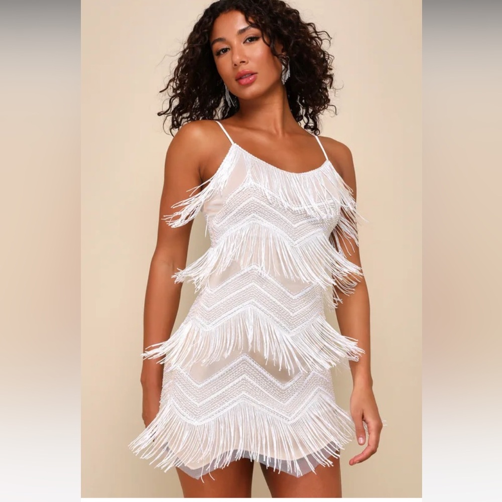 Lulus Dancefloor Dazzler White Fringe Mini Dress